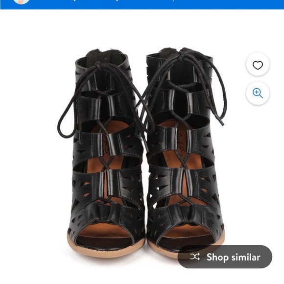 Qupid Leatherette Peep Toe Tie Heeled Bootie - Picture 2 of 12